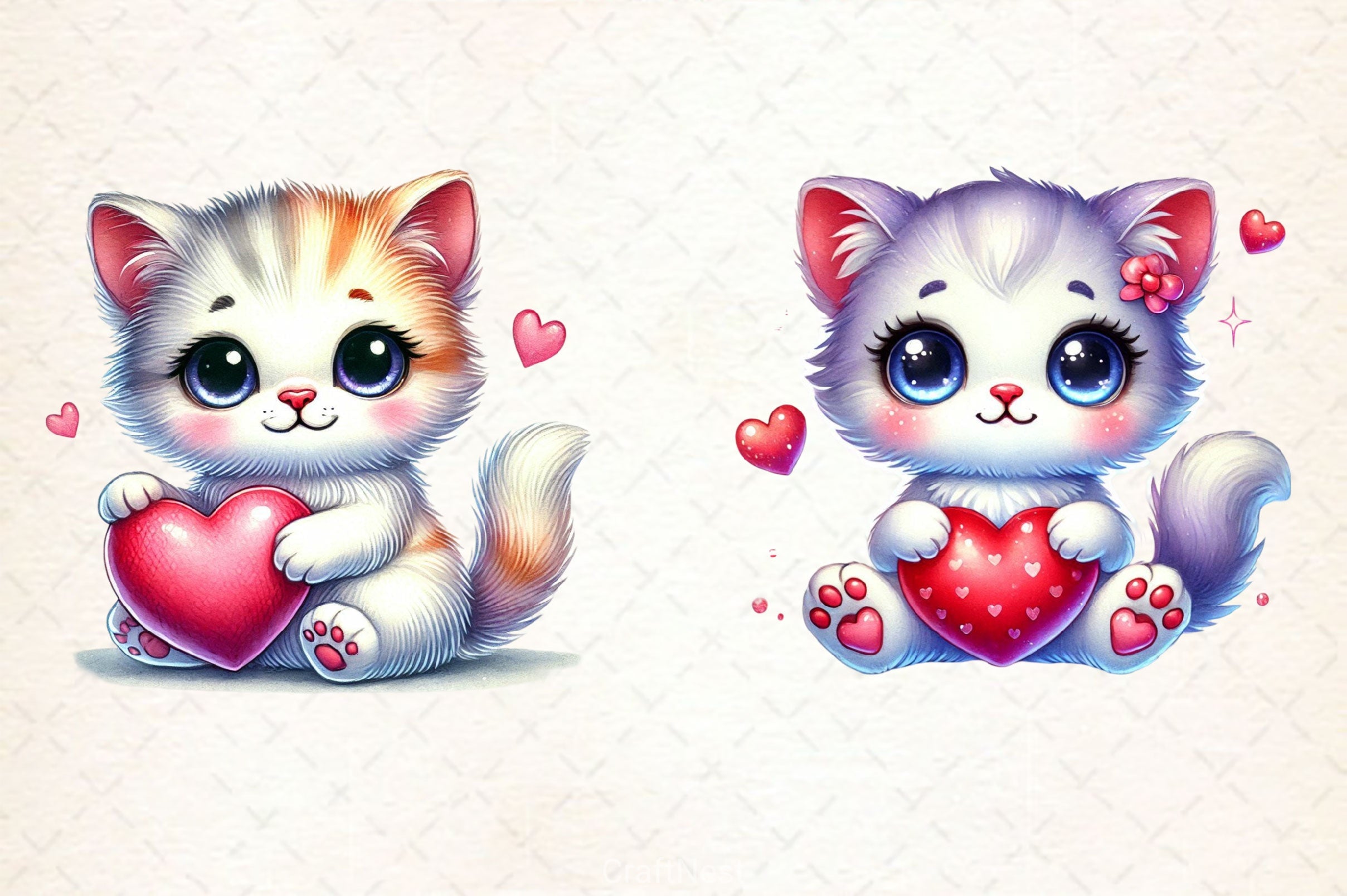 Cute Valentine Kitten Clipart Bundle 2 - CraftNest - Digital Crafting and Art