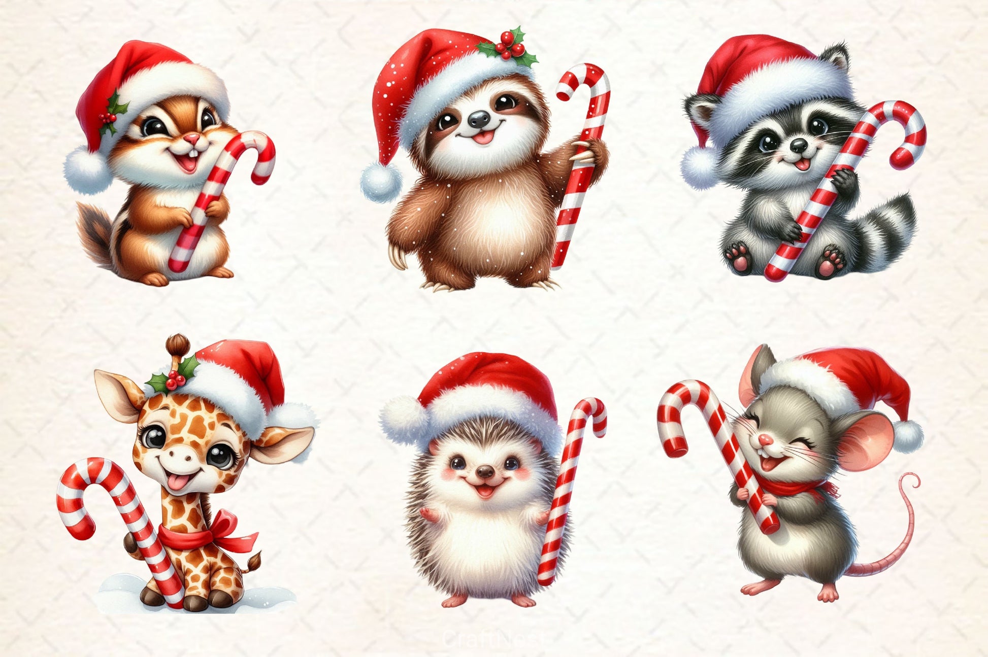 Animals Holding Candy Cane Clipart Bundle - CraftNest - Digital Crafting and Art