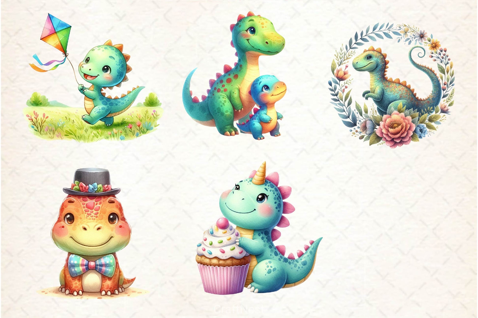 Cute Dinosaur Clipart Bundle 3 - CraftNest - Digital Crafting and Art