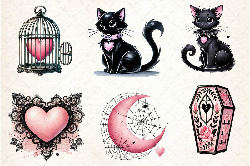 Love Gothic Valentine Clipart Bundle - CraftNest - Digital Crafting and Art