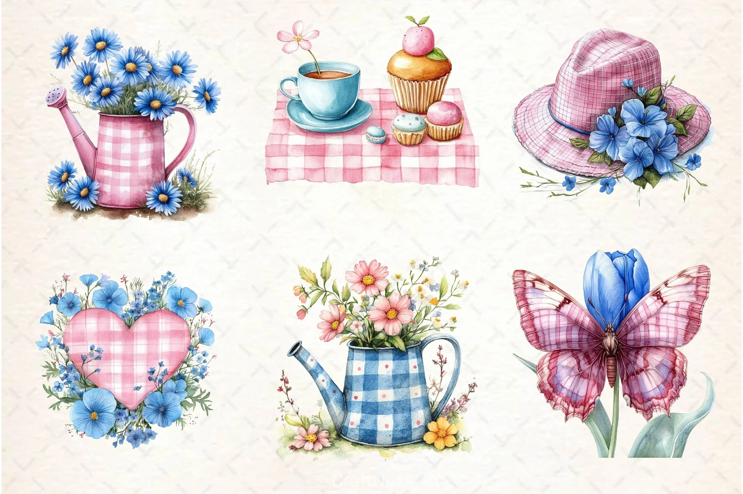 Blue & Pink Gingham Spring Clipart Bundle 10 - CraftNest - Digital Crafting and Art