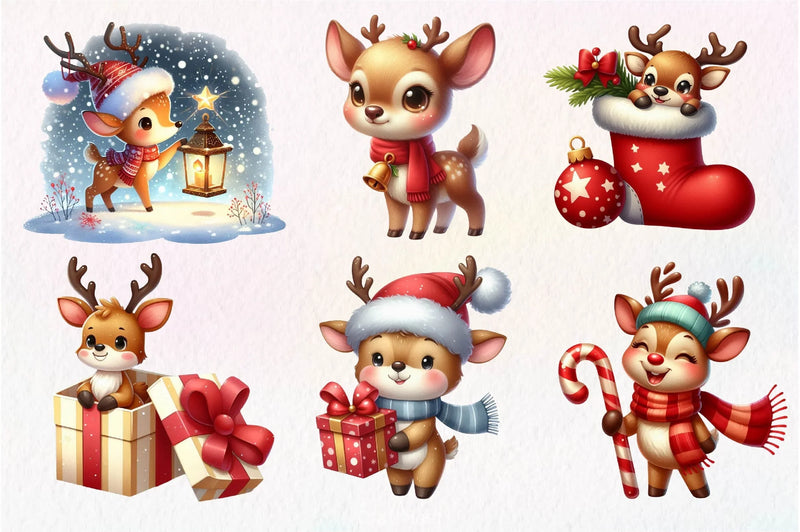Cute Reindeer Christmas Clipart Bundle 3 - CraftNest - Digital Crafting and Art