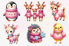 Pink Animals Christmas Clipart Bundle - CraftNest - Digital Crafting and Art