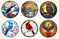 Round Stained Glass Birds Clipart Bundle 3 - CraftNest - Digital Crafting and Art