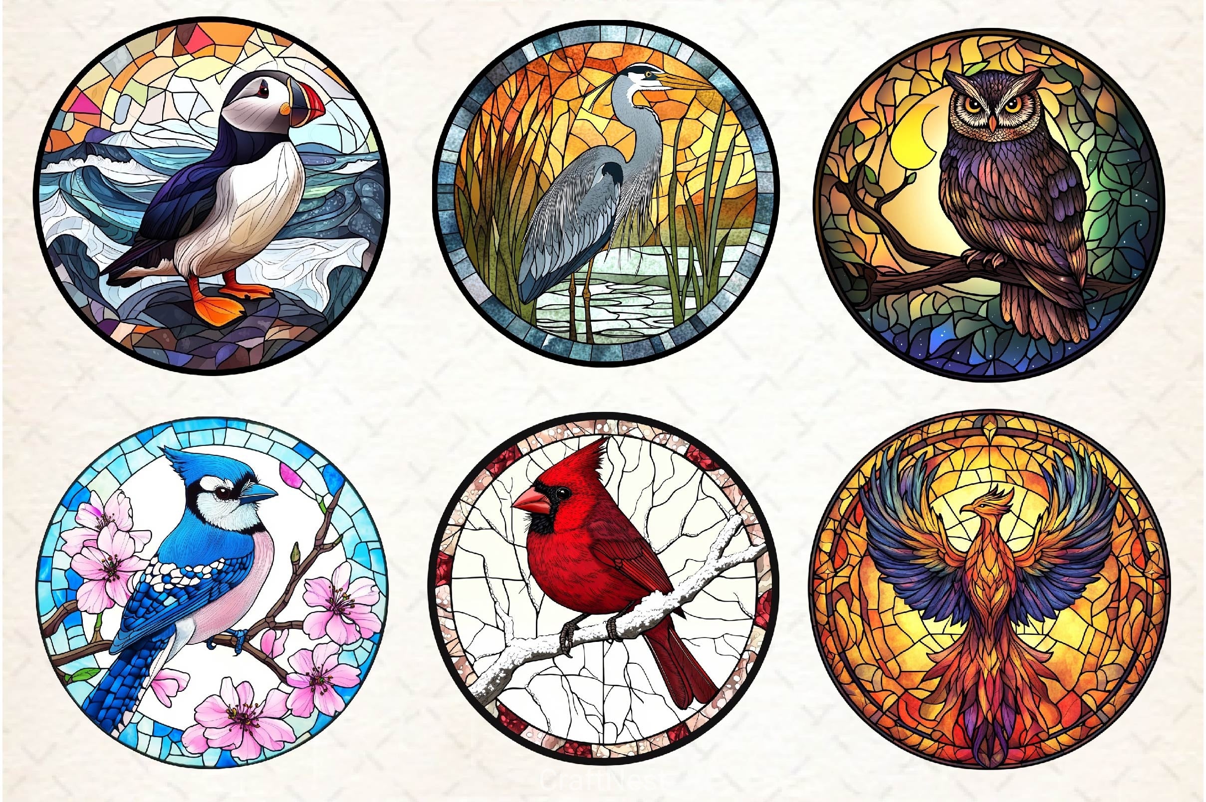 Round Stained Glass Birds Clipart Bundle 3 - CraftNest - Digital Crafting and Art