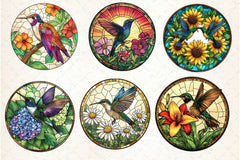 Hummingbird Flowers Round Stained Glass Clipart Bundle - CraftNest - Digital Crafting and Art