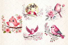 Pink Valentine Birds Clipart Bundle - CraftNest - Digital Crafting and Art