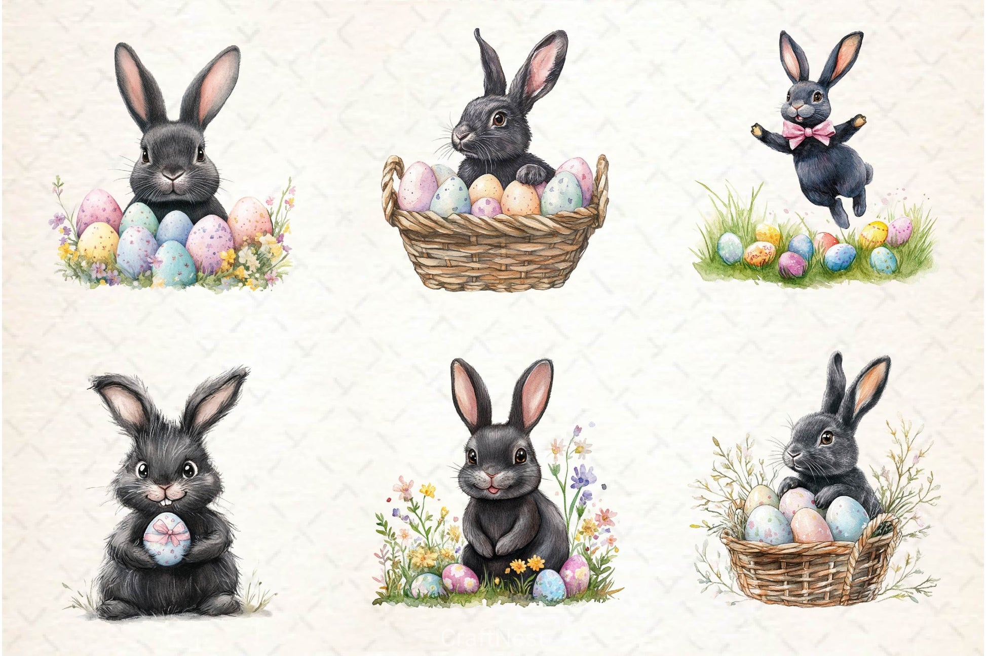 Cute Black Easter Bunny Clipart Bundle 2 - CraftNest - Digital Crafting and Art