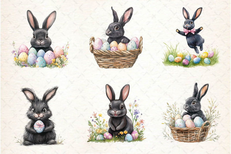 Cute Black Easter Bunny Clipart Bundle 2 - CraftNest - Digital Crafting and Art