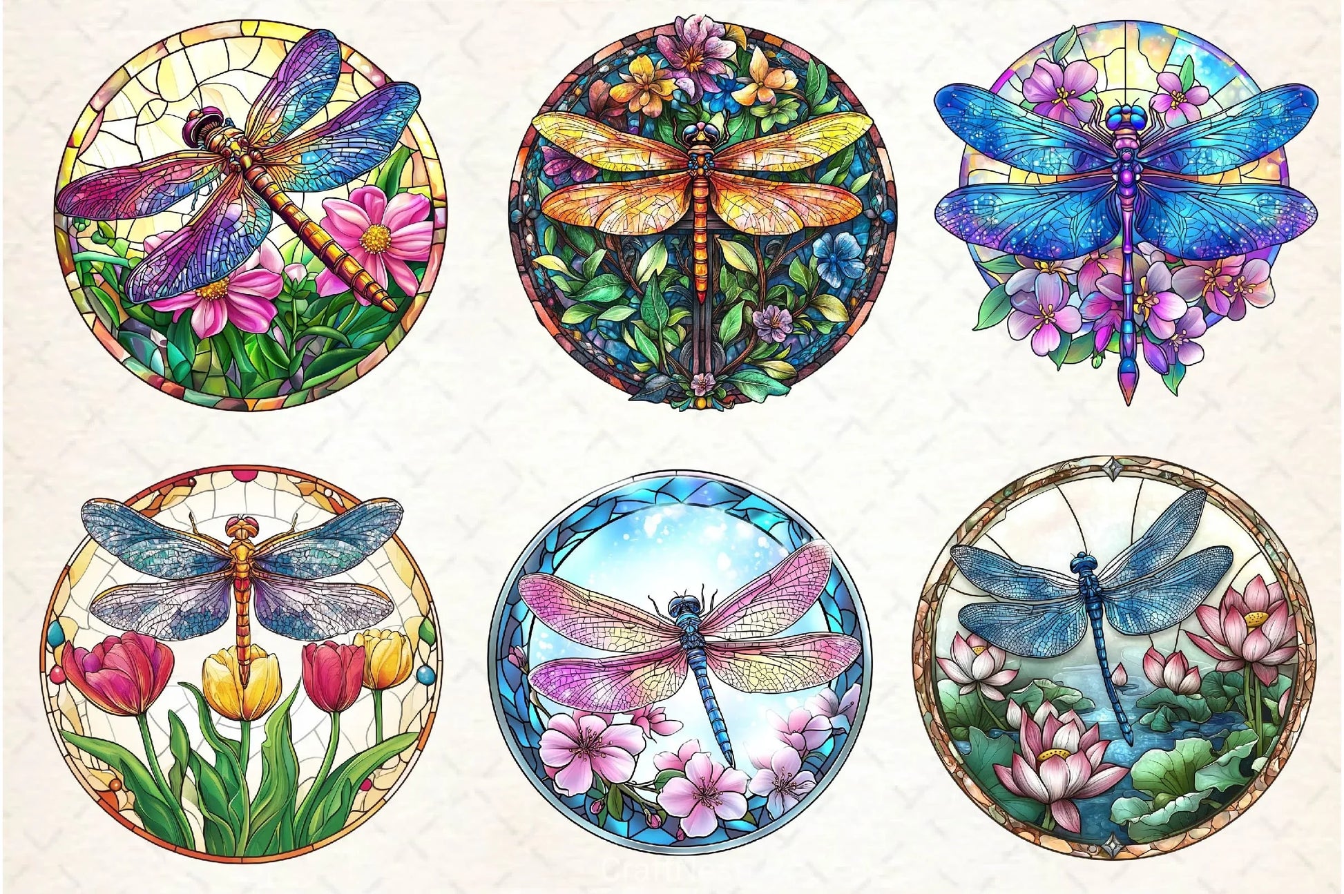 Dragonfly Spring Flower Stained Glass Clipart Bundle - CraftNest - Digital Crafting and Art