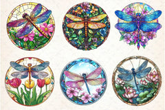 Dragonfly Spring Flower Stained Glass Clipart Bundle - CraftNest - Digital Crafting and Art