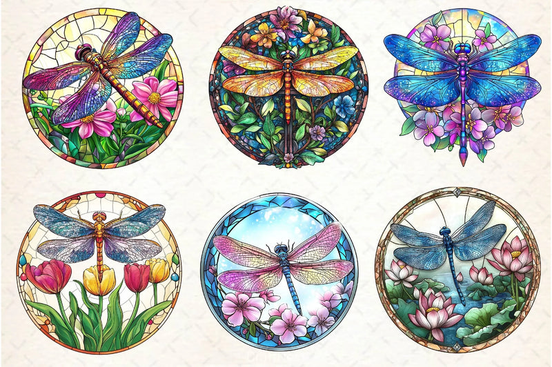 Dragonfly Spring Flower Stained Glass Clipart Bundle - CraftNest - Digital Crafting and Art