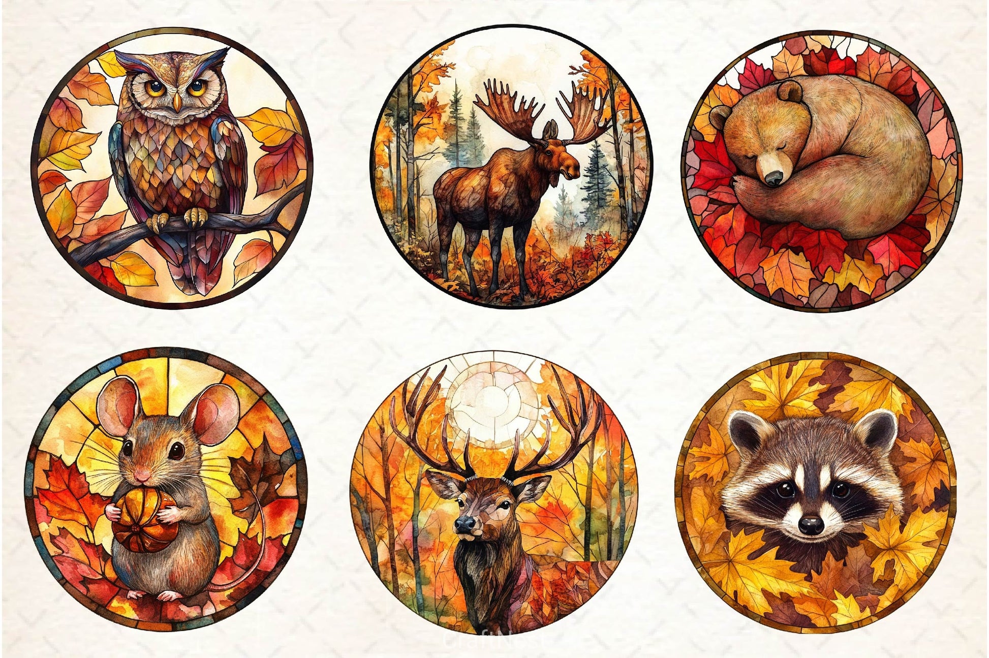 Stained Glass Autumn Animals Clipart Bundle - CraftNest - Digital Crafting and Art