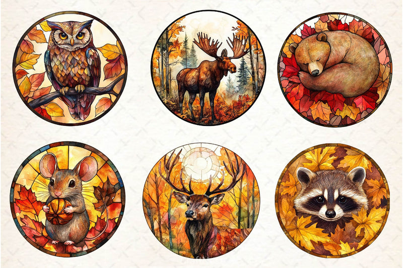 Stained Glass Autumn Animals Clipart Bundle - CraftNest - Digital Crafting and Art