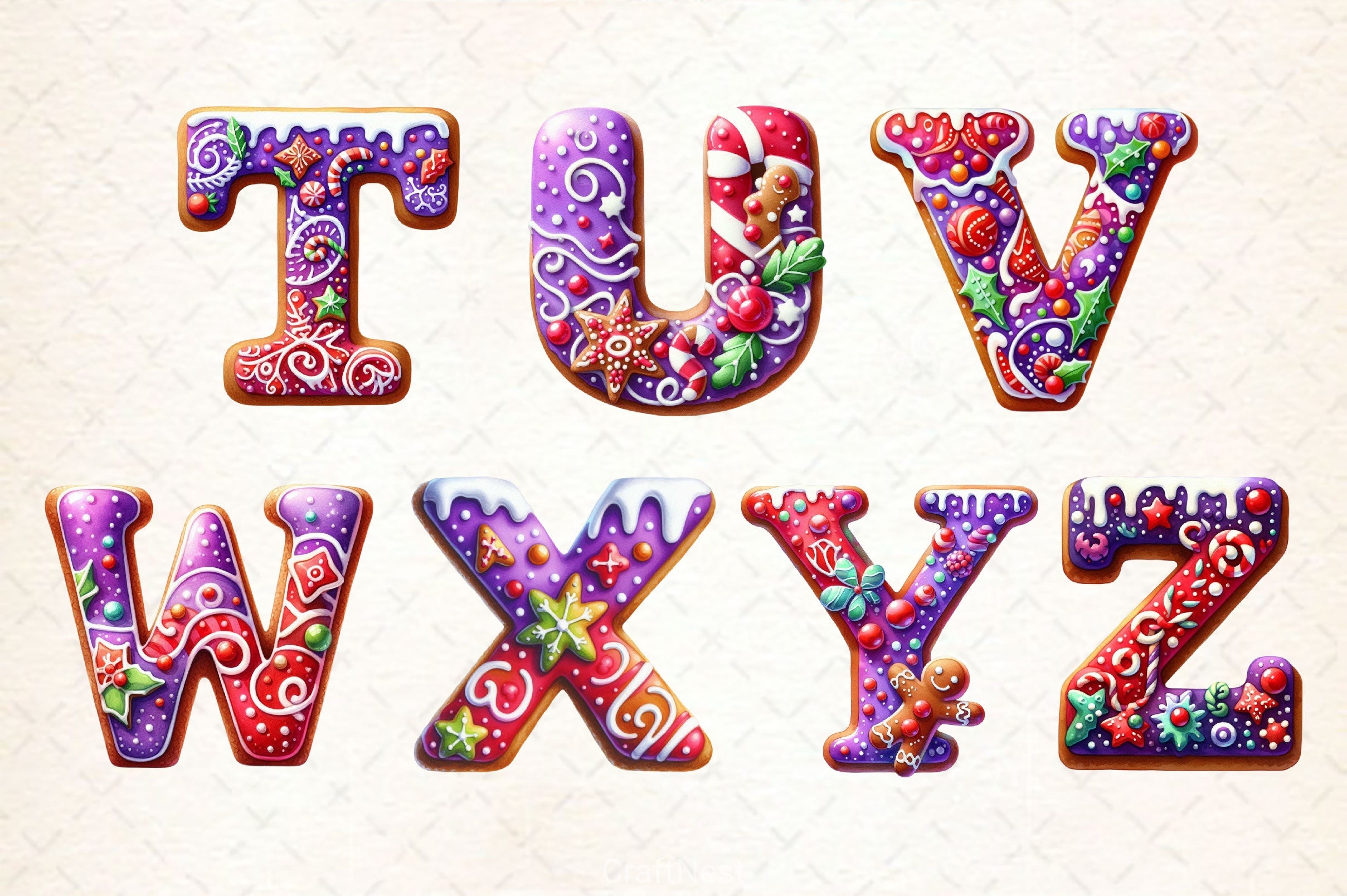 Purple Christmas Gingerbread Alphabet Clipart Bundle - CraftNest - Digital Crafting and Art