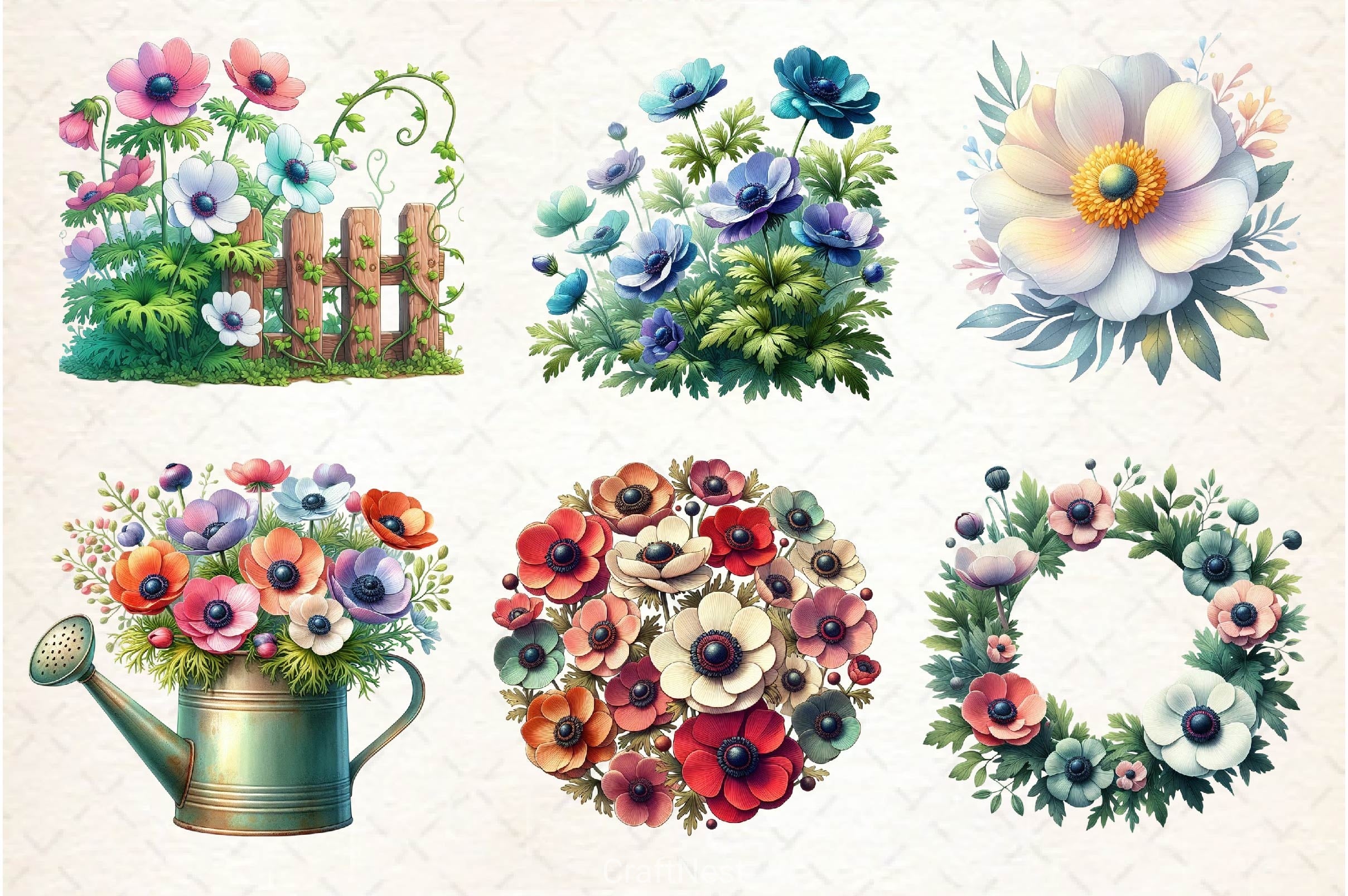 Anemone Flower Bloom Clipart Bundle - CraftNest - Digital Crafting and Art