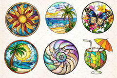 Round Stained Glass Summer Clipart Bundle 4 - CraftNest - Digital Crafting and Art