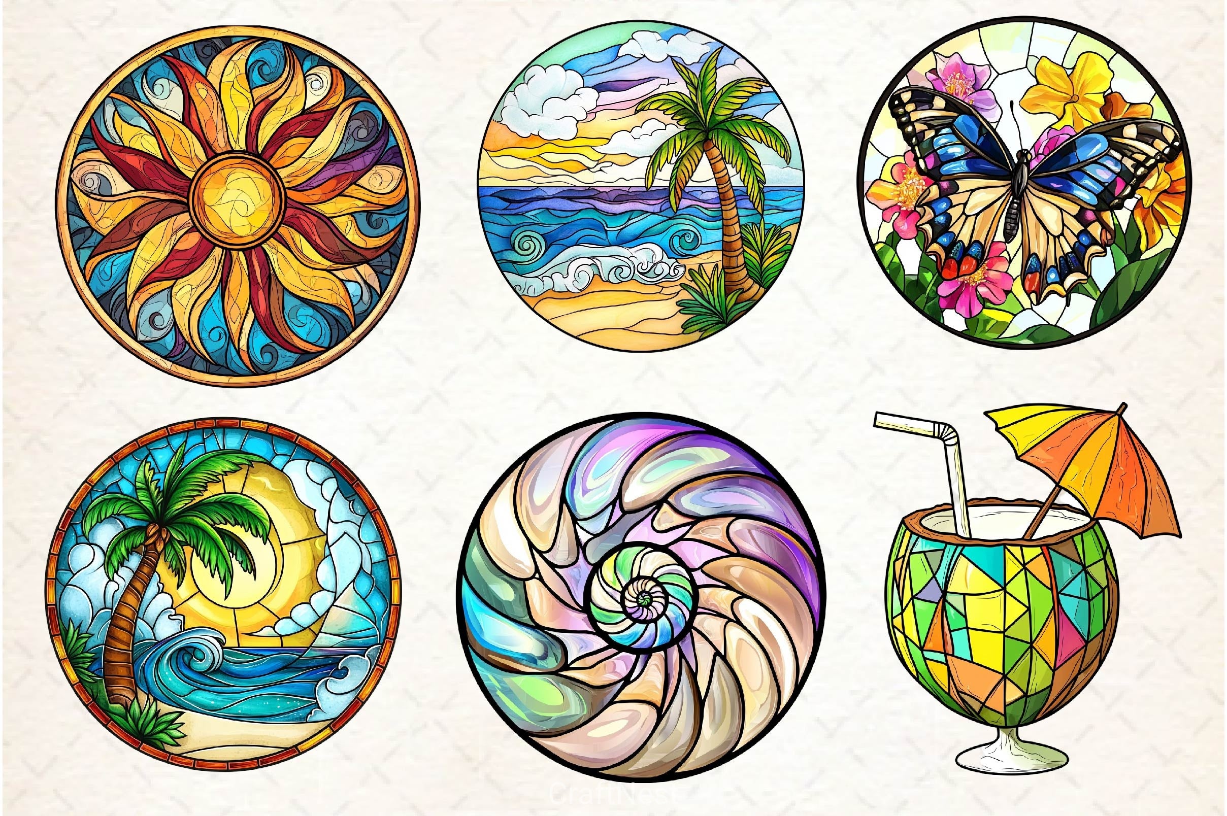 Round Stained Glass Summer Clipart Bundle 4 - CraftNest - Digital Crafting and Art
