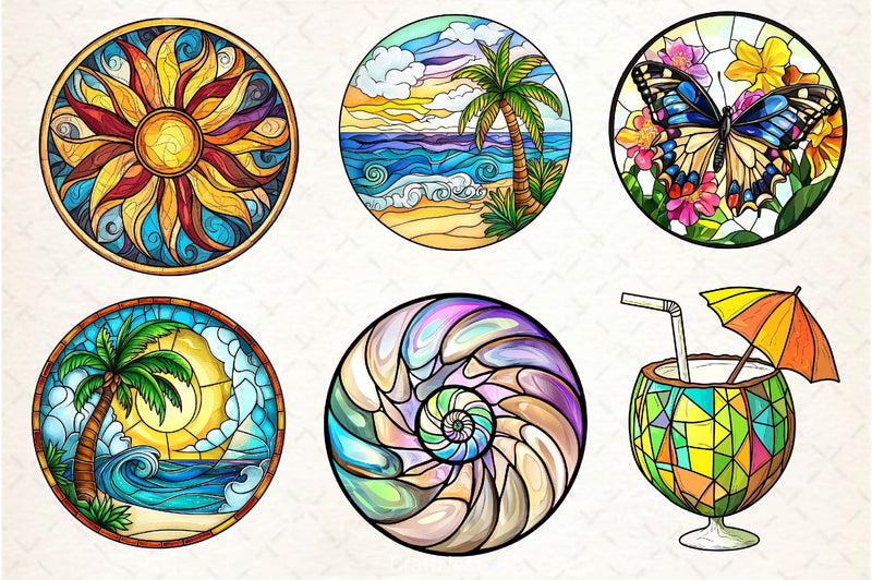 Round Stained Glass Summer Clipart Bundle 4 - CraftNest - Digital Crafting and Art