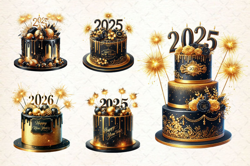 Happy New Year Cake Clipart Bundle - CraftNest - Digital Crafting and Art