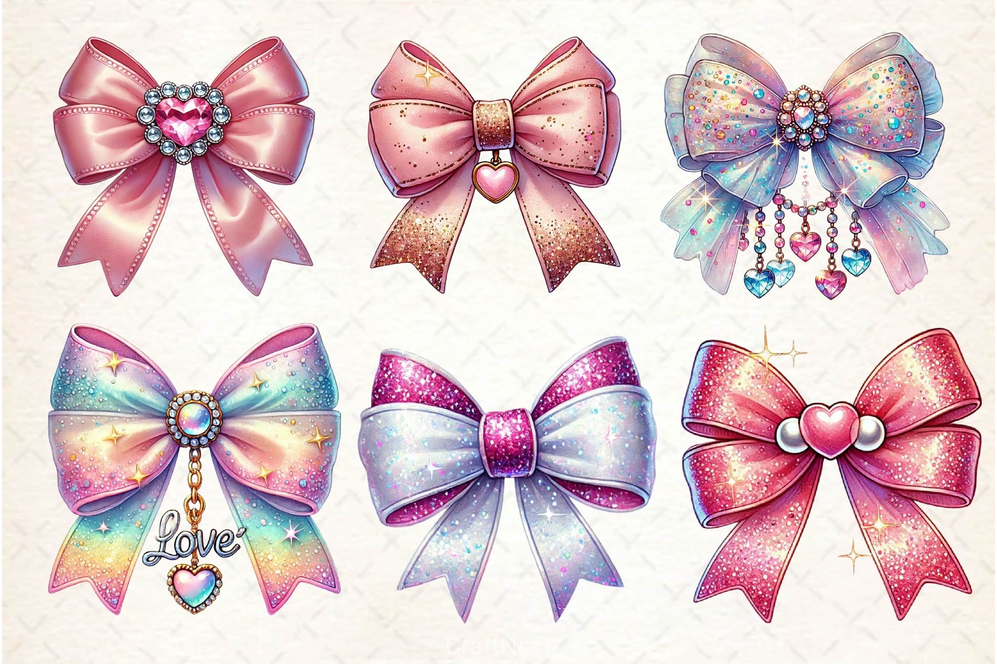 Glitter Coquette Valentine Bow Clipart Bundle - CraftNest - Digital Crafting and Art
