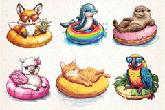 Summer Animals On Float Clipart Bundle 7 - CraftNest - Digital Crafting and Art