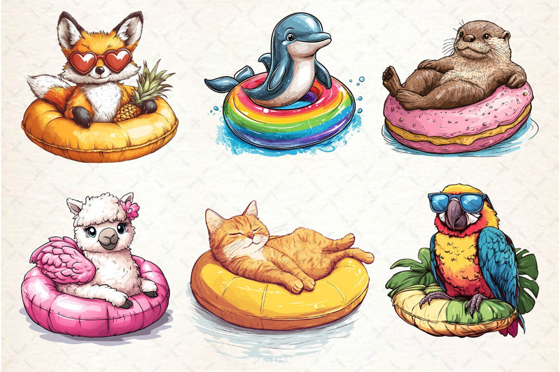 Summer Animals On Float Clipart Bundle 7 - CraftNest - Digital Crafting and Art