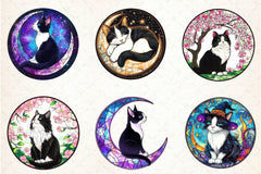 Round Stained Glass Tuxedo Cat Clipart Bundle 2 - CraftNest - Digital Crafting and Art
