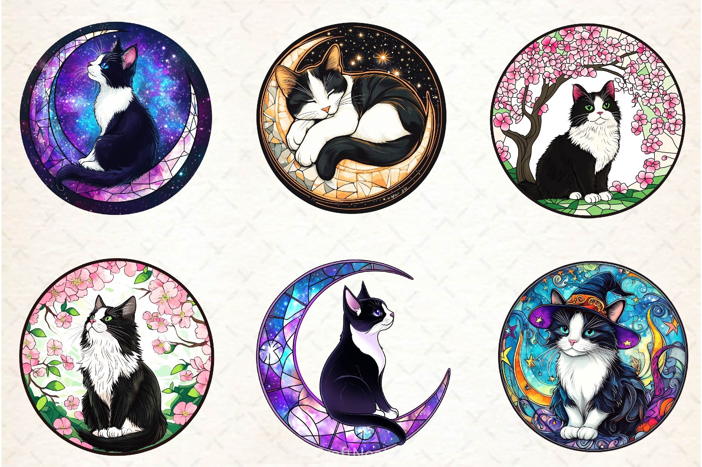 Round Stained Glass Tuxedo Cat Clipart Bundle 2 - CraftNest - Digital Crafting and Art
