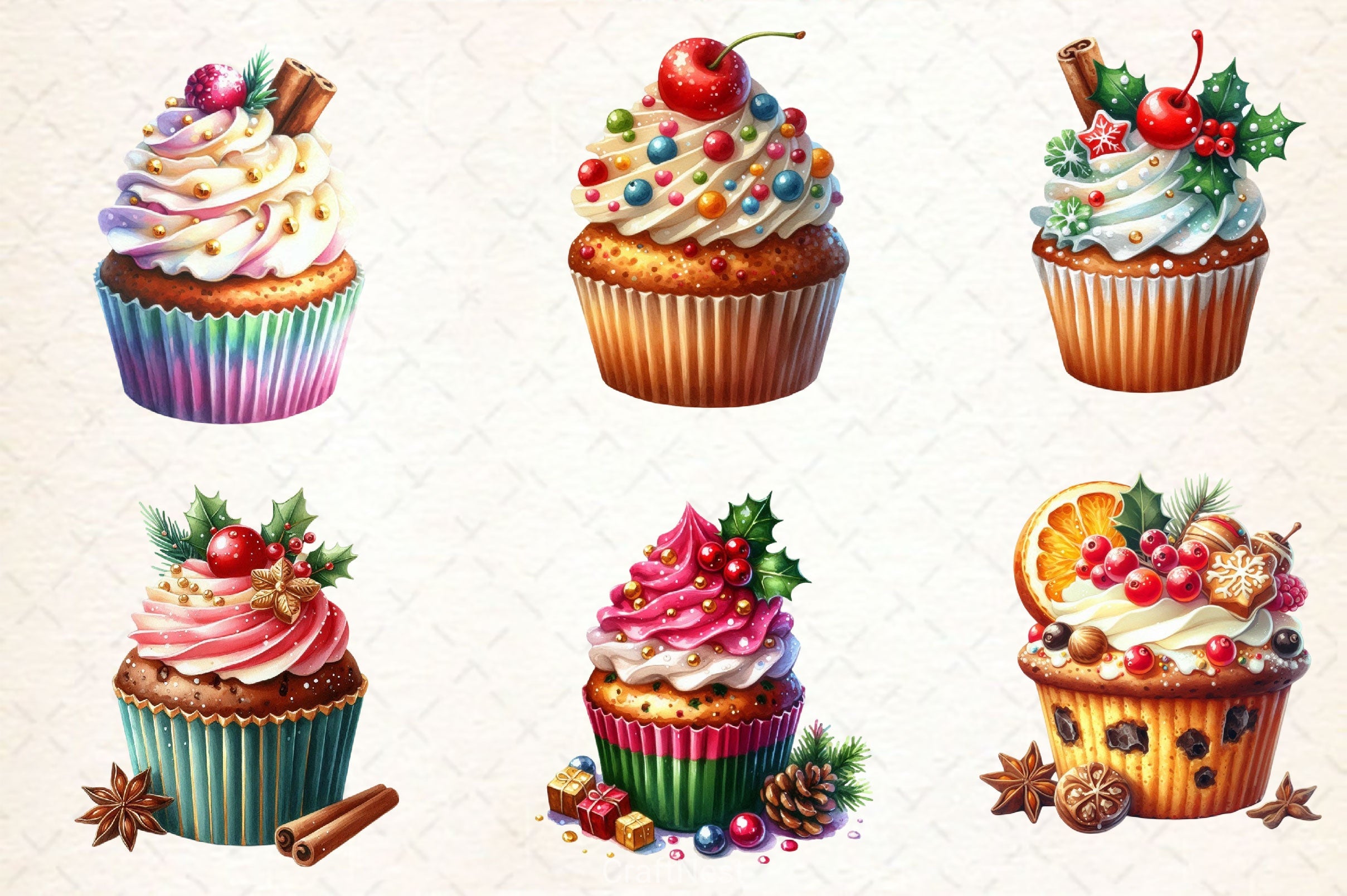 Christmas Cupcake Vintage Cupcake Clipart Bundle - CraftNest - Digital Crafting and Art