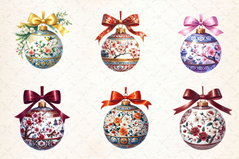 Xmas Chinoiserie Ornaments Clipart Bundle - CraftNest - Digital Crafting and Art