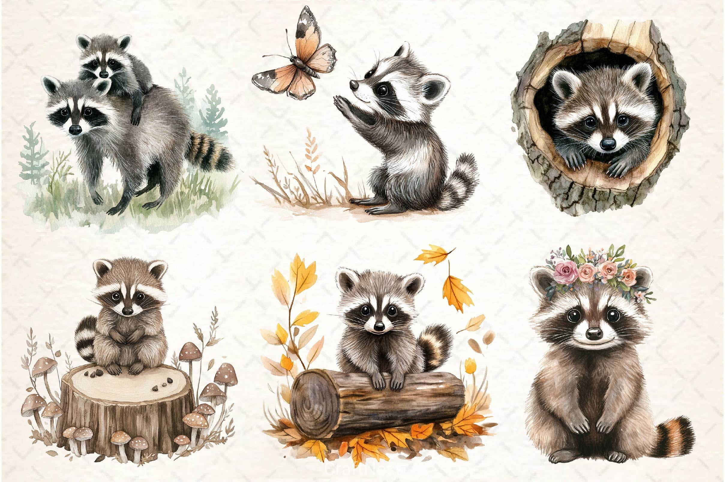 Raccoon Kit Clipart Bundle 2 - CraftNest - Digital Crafting and Art