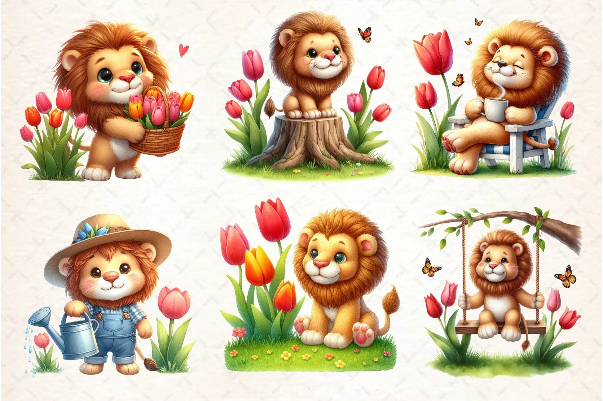 Cute Spring Lion Clipart Bundle 2 - CraftNest - Digital Crafting and Art