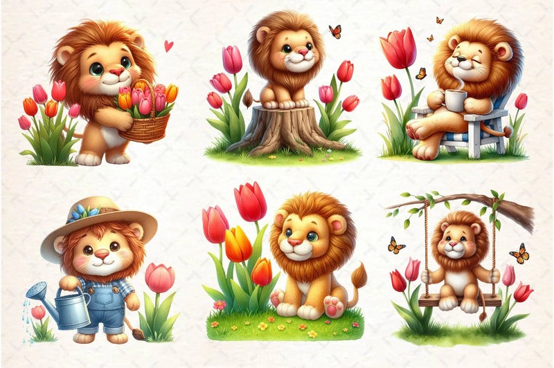 Cute Spring Lion Clipart Bundle 2 - CraftNest - Digital Crafting and Art