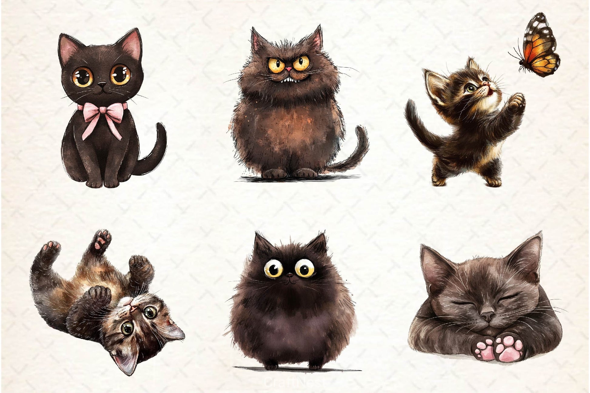 Cute Dark Brown Cat Clipart Bundle - CraftNest - Digital Crafting and Art