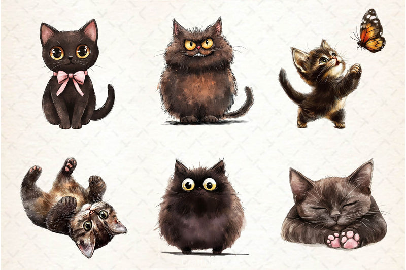 Cute Dark Brown Cat Clipart Bundle - CraftNest - Digital Crafting and Art