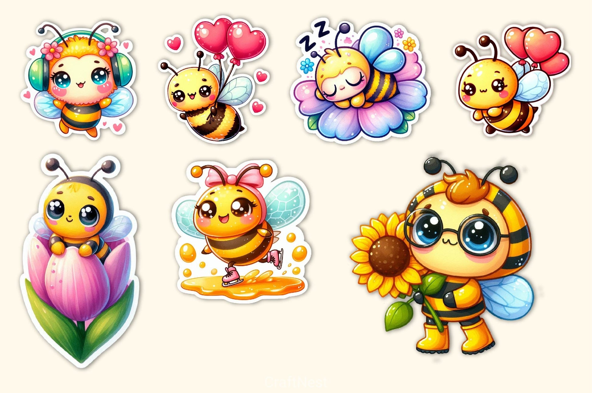 Kawaii Cute Bee Stickers Sticker Clipart Bundle - CraftNest - Digital Crafting and Art