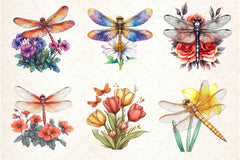 Dragonfly And Flowers Tattoo Clipart Bundle - CraftNest - Digital Crafting and Art