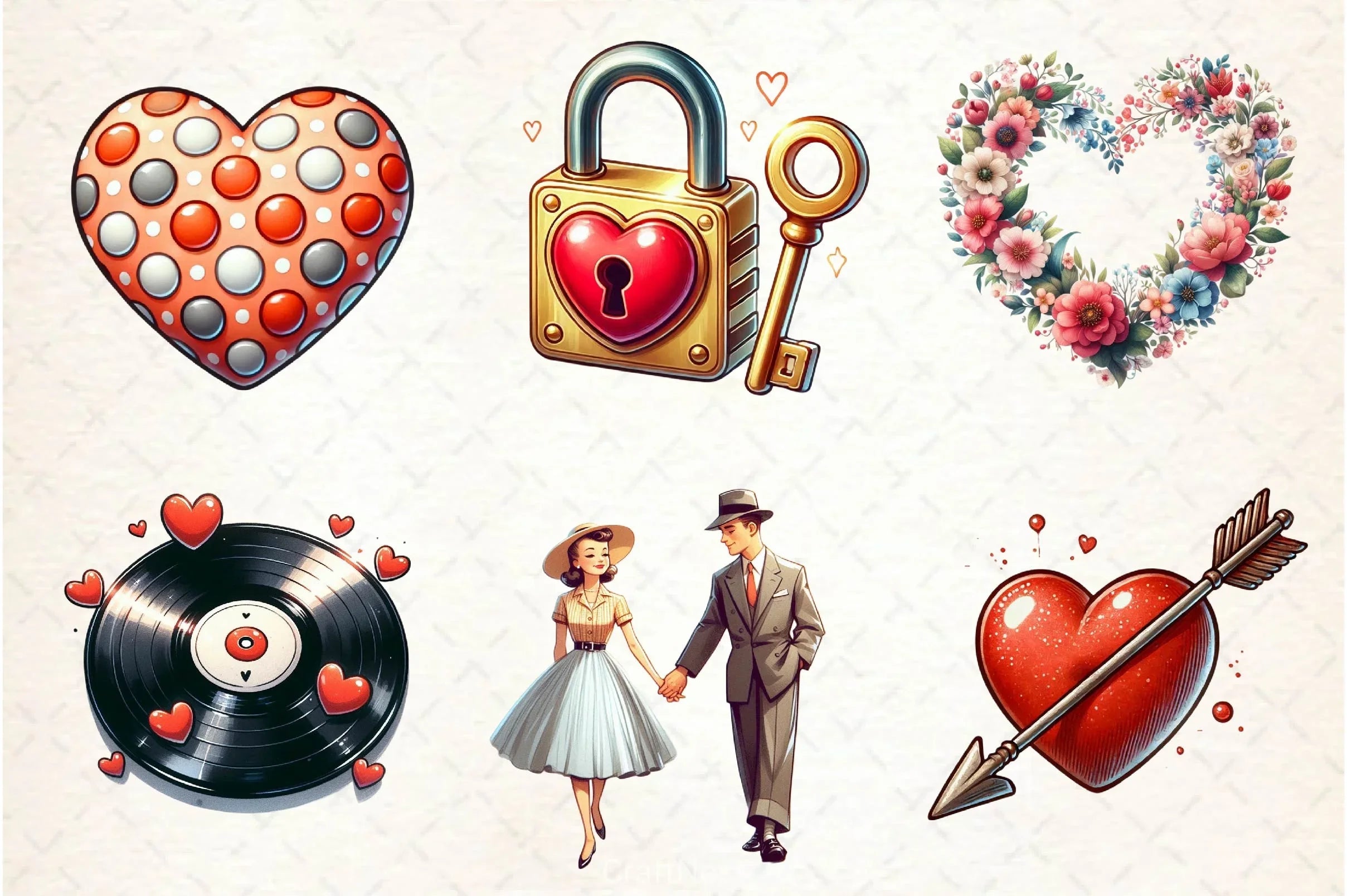 Retro Valentine Clipart Bundle 3 - CraftNest - Digital Crafting and Art