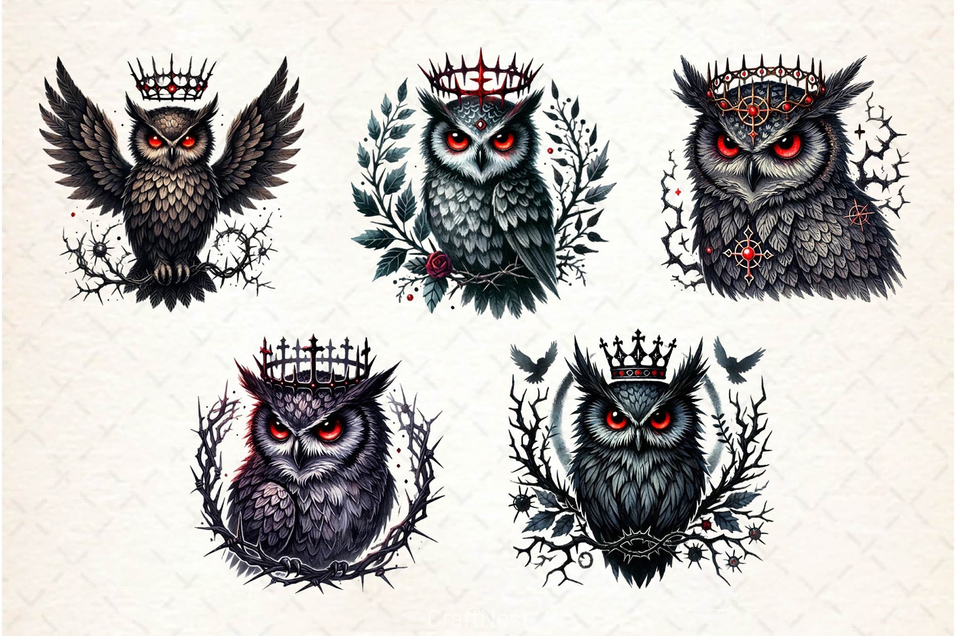 Gothic Owls Clipart Bundle 4 - CraftNest - Digital Crafting and Art