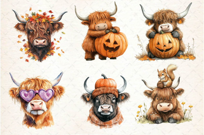 Autumn Funny Highland Cow Clipart Bundle - CraftNest - Digital Crafting and Art