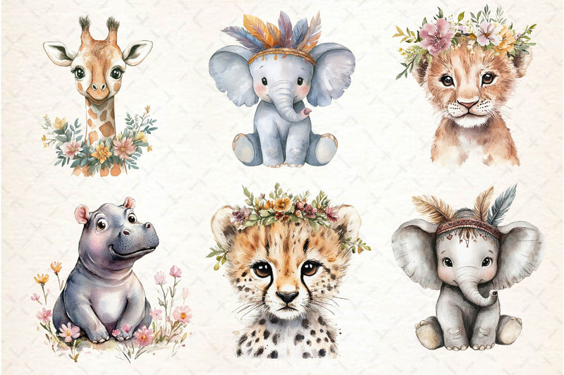 Cute Boho Baby Safari Animals Clipart Bundle 2 - CraftNest - Digital Crafting and Art