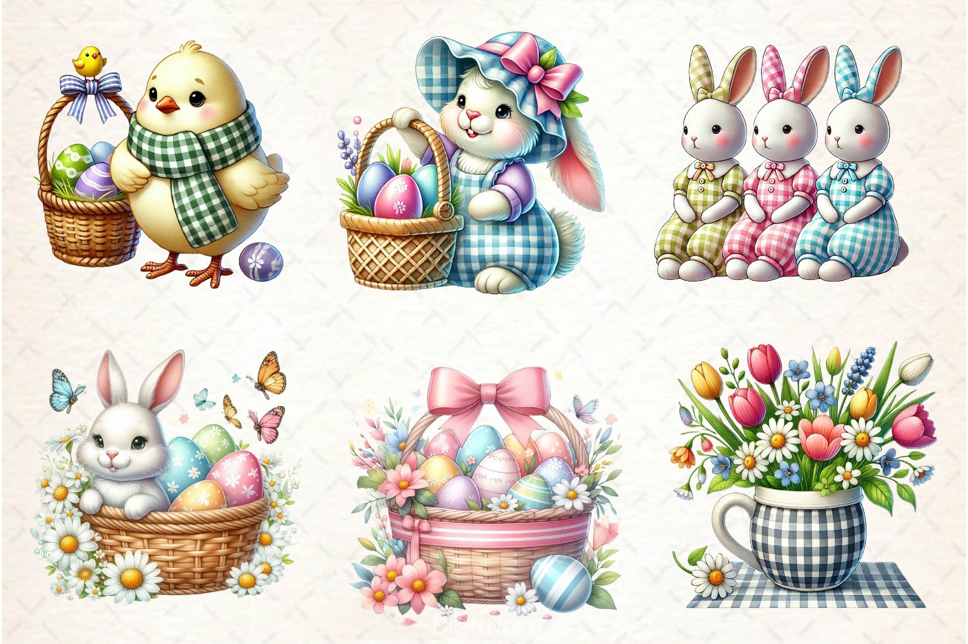 Easter Gingham Ceramic Clipart Bundle - CraftNest - Digital Crafting and Art