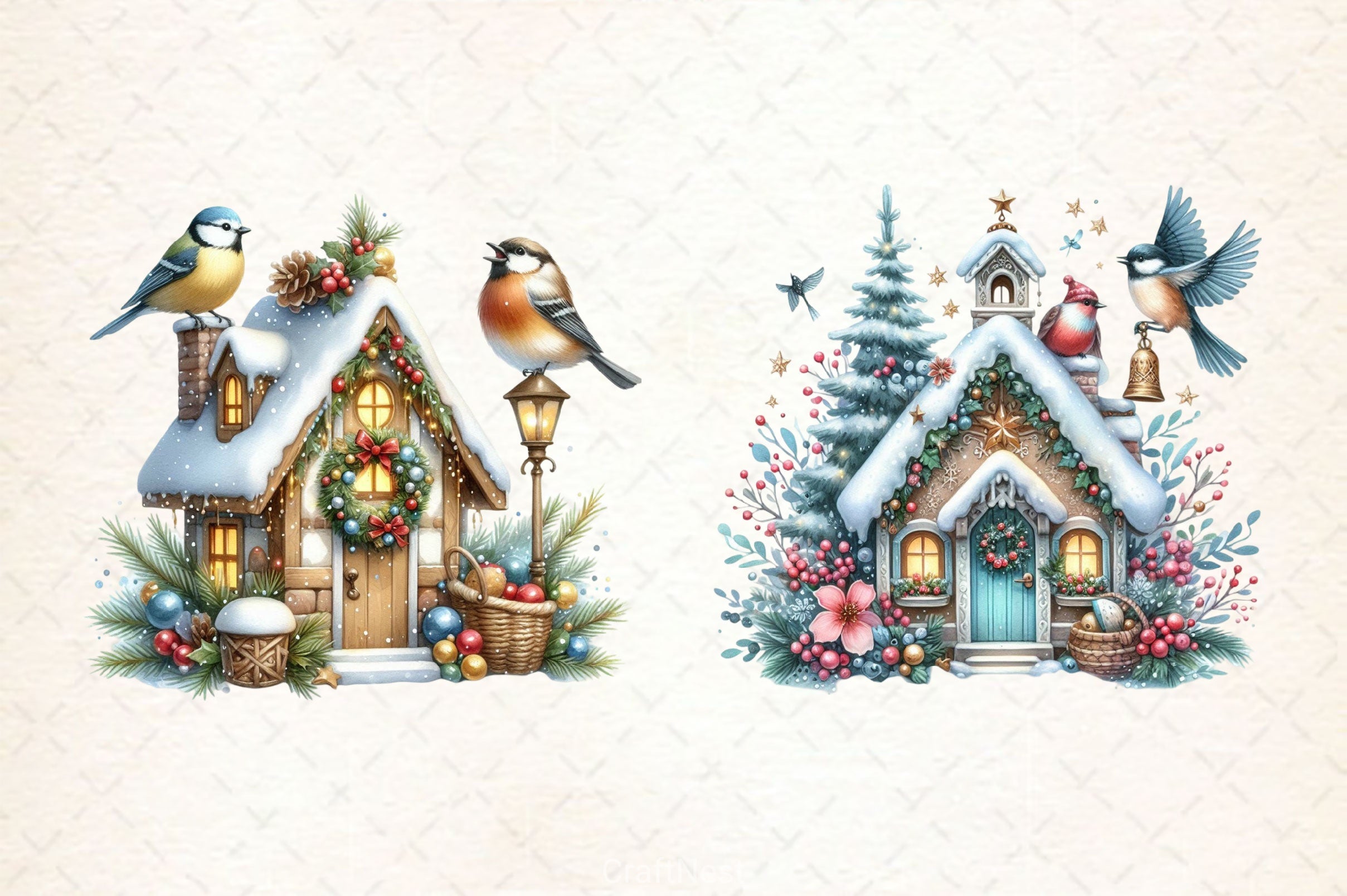 Christmas Bird House Clipart Bundle 3 - CraftNest - Digital Crafting and Art