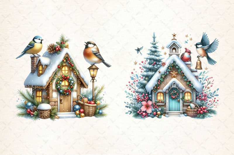 Christmas Bird House Clipart Bundle 3 - CraftNest - Digital Crafting and Art