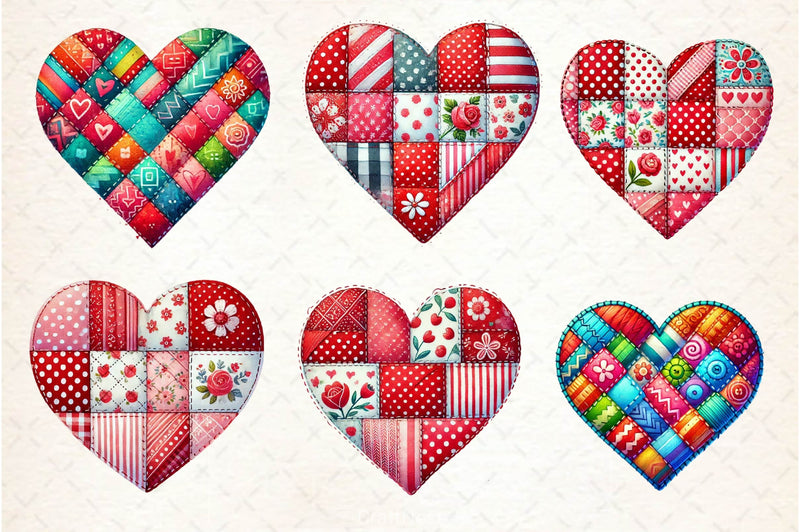 Patchwork Heart Valentines Day Clipart Bundle 2 - CraftNest - Digital Crafting and Art