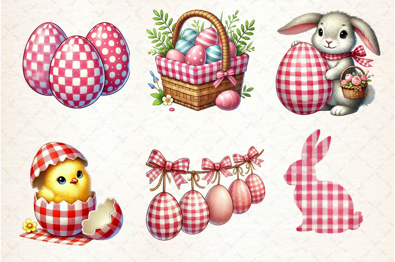 Pink Easter Gingham Ceramic Clipart Bundle 2 - CraftNest - Digital Crafting and Art