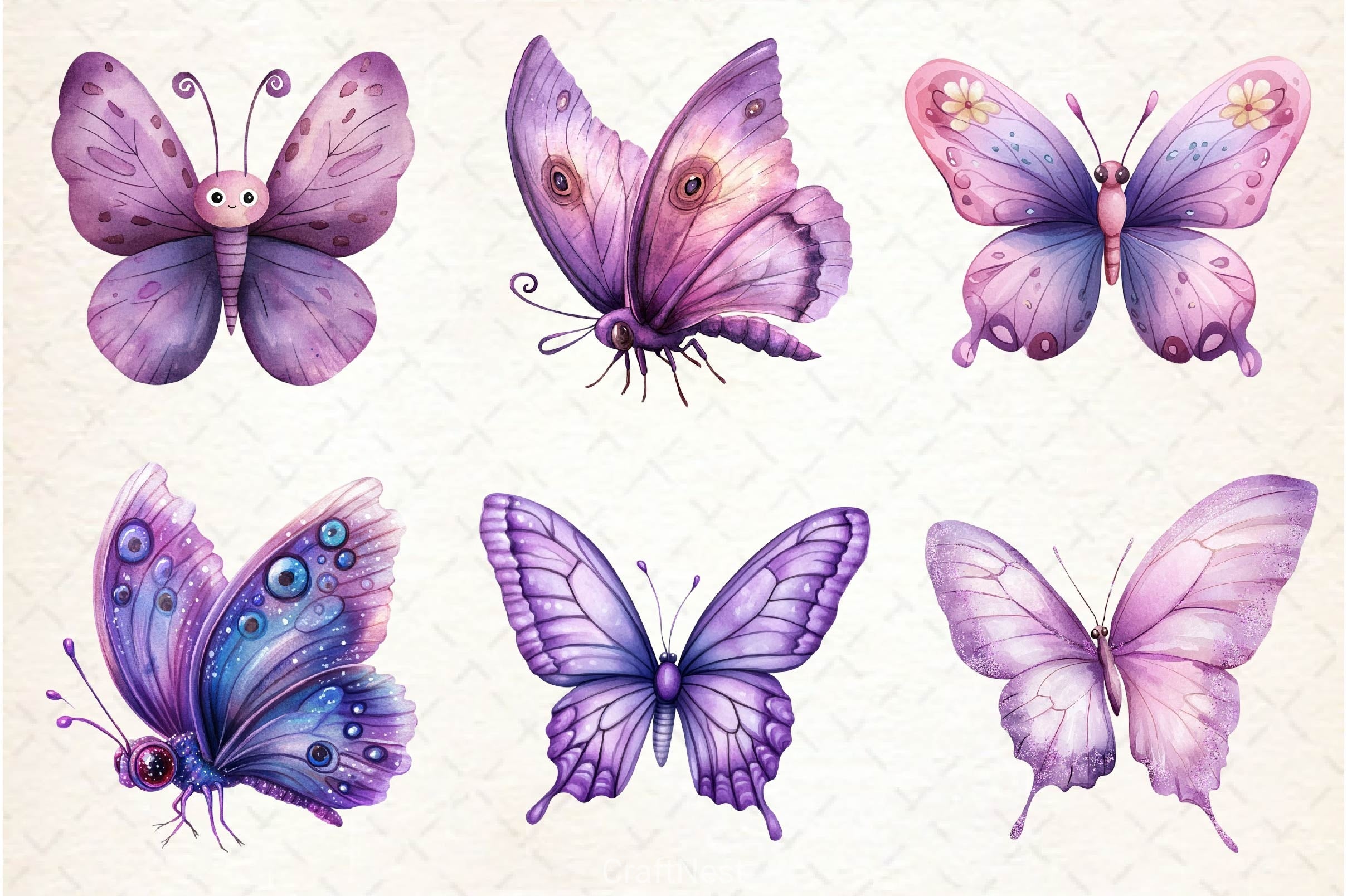 Pastel Purple Butterflies Clipart Bundle - CraftNest - Digital Crafting and Art