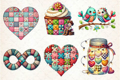 Patchwork Valentines Day Clipart Bundle 3 - CraftNest - Digital Crafting and Art