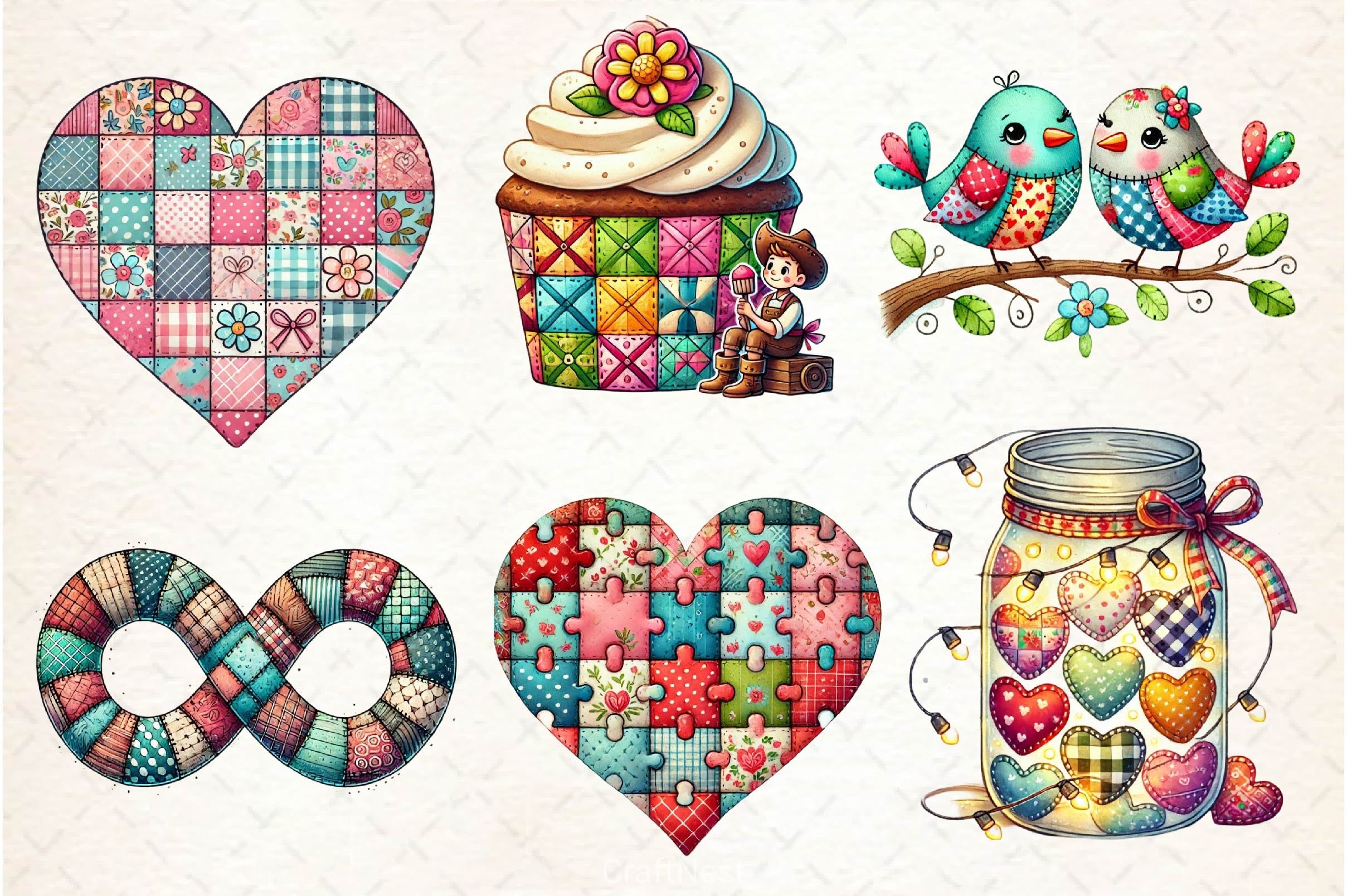 Patchwork Valentines Day Clipart Bundle 3 - CraftNest - Digital Crafting and Art